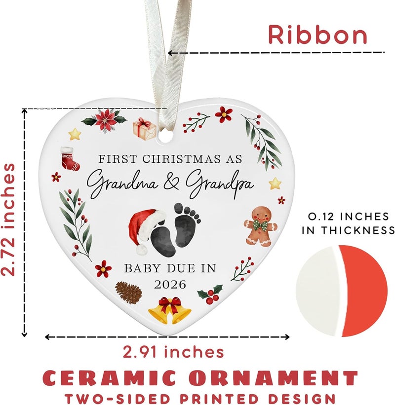 SUCHAGIFT Pregnancy Announcement for Grandparents - Grandparents Gifts for Grandma Grandpa - Baby Pregnancy Announcement Ornament for New Expecting Grandma, Grandpa - Ceramic Christmas Ornament 2026 - Image 3